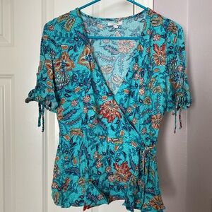 Maurices Teal Floral Wrap Blouse